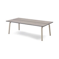 Table basse d'extérieur 110x55 cm avec structure en acier peint et plateau en HPL à lattes, table de jardin basse pour hôtel et zone piscine