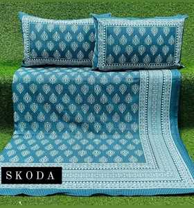 ผ้าปูที่นอนผ้าฝ้ายพิมพ์ลายสีครามพร้อมปลอกหมอน2ใบเหมาะสำหรับขายต่อจากร้านสิ่งทอในบ้าน - Product Image 4