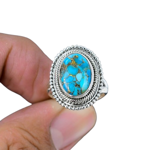 Turquoise bijoux en pierres précieuses pour femmes argent Boho Style bague bijoux 925 en argent Sterling tendance bague faite à la main cadeau pour maman - Product Image 1