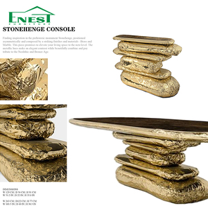 Mesa de Comedor <span class=keywords><strong>Stonehenge</strong></span> de Diseño Moderno y Lujoso, Mueble de Arte Coleccionable Clásico Dorado Metálico para Villa u Hotel - Product Image 3