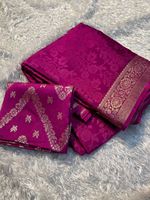 Sari en viscose chinon à motif tissé avec pièce de chemisier en soie Dola Banarasi – Élégant, de créateur, pour mariage, vente en gros