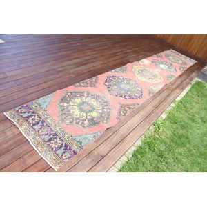 Vintage Turkish Rug, 2.2x13.1 ft Rug, <b>Red</b> Southwestern <b>Wool</b> Rug - Product Image 2