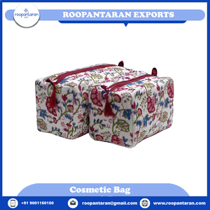 Jamun Phool Hand Block Printed Cotton Striped Pattern <b>for</b> Bag Set with Zipper Closure Fashion Cosmetic Bags <b>For</b> Bulk Supply - Product Image 6
