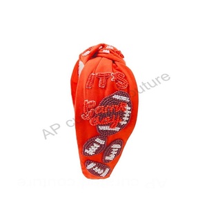 Football Team Collection Beaded Top Knotted <b>Headband</b> Girls Beaded Hairband Accessories Game Day Celebration Beaded <b>Headband</b> - Product Image 3