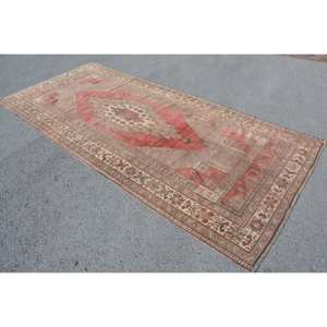 Tapis en laine turque rouge et beige de 5x11,3 pieds, motif patchwork tissé à plat pour décor de salon avec support en latex - Product Image 2