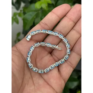 Pulsera de tenis de plata 925 con topacio azul suizo, accesorio de moda - Product Image 3