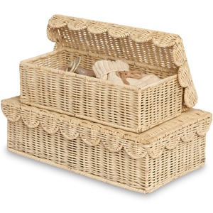 Boîtes de rangement décoratives empilables avec couvercle, paniers faits à la main en rotin naturel, cercle moderne, écologiques, multifonctionnels, fabriqués au Vietnam - Product Image 1