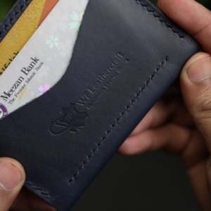 Non. 69 Portefeuille vertical à deux volets en cuir véritable, fait à la main, couleur bleu et marron - Product Image 1