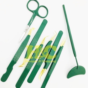 Pinces à extensions de cils, best-seller, volume, pinces à extensions à 90 degrés, acier inoxydable durable, vert MINK, antidérapant - Product Image 4