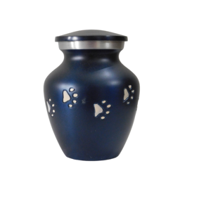 Urna Funeraria de Latón de la Más Alta Calidad con Diseño de Huella de Pata y Acabado Azul Marino - Product Image 1