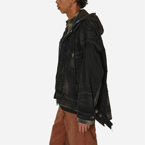 Chaqueta vaquera de invierno para hombre de moda 2025/2026, estilo callejero, logotipo frontal con capucha, costura Premium, versatilidad diaria - Product Image 3