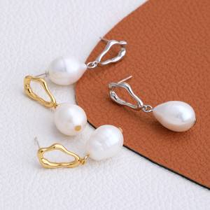 18K Gold Vermeil Top <b>Solid</b> 925 Sterling <b>Silver</b> Natural Fresh Water Pearl Dangle Drop <b>Earring</b> for Women Christian Jewelry Gifts - Product Image 4