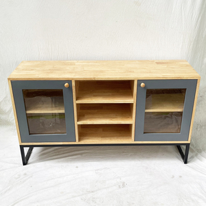 Modern Rubberwood <b>Display</b> <b>Cabinet</b> KTB68113 with Iron Frame - Product Image 4