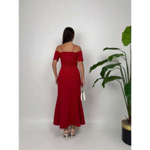 ชุดเดรสผ้าซาตินทรงเข้ารูปประดับมุก 4010 พร้อมดีไซน์สายรัดรูปดอกกุหลาบและเอวทรงธรรมชาติ - Product Image 4