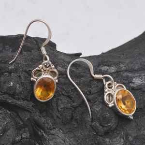 Boucles d'oreilles en citrine, pierre précieuse, argent sterling 925, bijoux faits à la main, cadeau de naissance de novembre pour femmes - Product Image 3