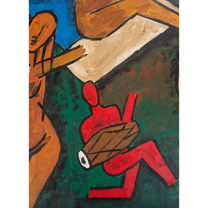 Tapisserie murale en toile verte à motif abstrait moderne et tapis Jaipur, design contemporain américain par un peintre américain - Product Image 2