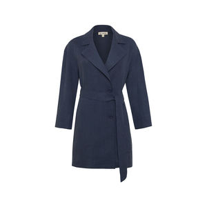 <b>Navy</b> Blue Linen Belted Jacket for Autumn - Product Image 1