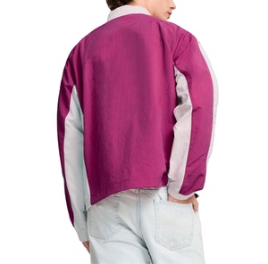Chaqueta cortavientos de nailon de verano para hombre, venta al por mayor, bloque de Color, cuello alto liso con cremallera, decoración bordada - Product Image 6