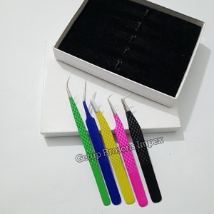 Pince à épiler professionnelle multi-couleurs pour extensions de cils, en acier inoxydable, pointe de précision, anti-magnétique, anti-statique, pointe dentelée 10 mm - Product Image 2