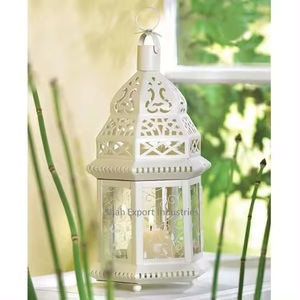 Linterna de vela blanca de metal/vidrio marroquí hecha a mano para el hogar y la boda Festival iluminación decoración linterna colgante - Product Image 1