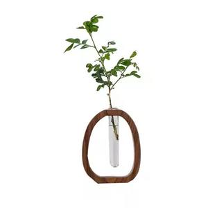 Vase en bois avec tube en verre pour bureau, étagère de maison, présentoir de fleurs, plante d'intérieur - Product Image 6
