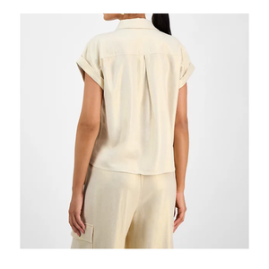 Sleek and Simple Short Sleeve Beige <b>Utility</b> <b>Shirt</b> for <b>Men</b> Casual Wear Lightweight Comfortable Everyday Outfit - Product Image 3