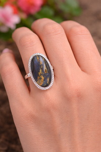 Bague en argent sterling 925 avec pierre précieuse œil de tigre, forme de paix, grande bague, bijoux faits à la main, sertissage élégant, cadeau de fête, anniversaire - Product Image 2