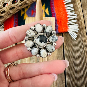 Anillo ajustable de racimo de Búfalo Blanco de plata de ley Navajo, joyería de declaración hecha a mano para boda y fiesta - Product Image 1