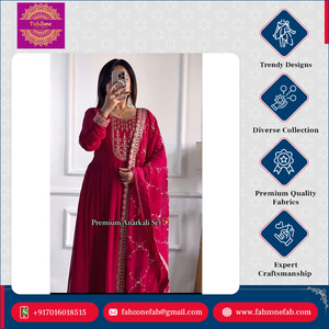 Lujoso Conjunto de Vestido Anarkali Tradicional Indio con Dupatta para Mujer, Nuevo Diseño, Fabuloso Bordado en Georgette Sintética, Especial para Bodas - Product Image 6