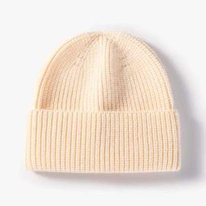 Logo personnalisé Vente en gros Luxe Hiver Chaud Couleur Solide Côtelé 100 Laine Mérinos Tricot Crâne Bonnet Manchette Chapeaux - Product Image 5