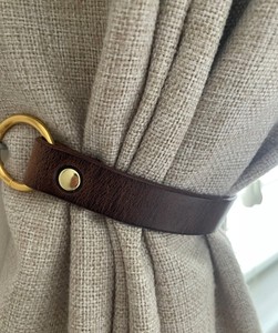Antique <b>Brown</b> Leather Curtain <b>Tie</b> Back Single Fixings , Leather Curtain <b>Ties</b>, Leather Tieback Holder - Product Image 1