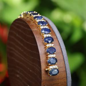 <b>Blue</b> <b>Sapphire</b> Tennis <b>Bracelet</b> 18K Yellow Gold Plated Tennis <b>Bracelet</b> Amazing <b>Blue</b> <b>Sapphire</b> <b>Bracelet</b> Anniversary Gift <b>Bracelet</b> - Product Image 2