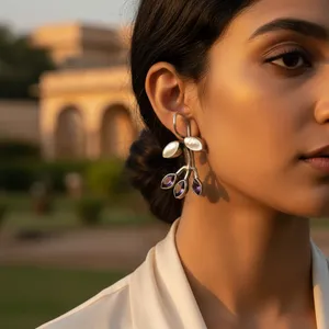Boucles d'oreilles pendantes bohèmes en argent 925 avec améthyste et incrustation blanche motif végétal pour femme, à porter au quotidien - Product Image 3