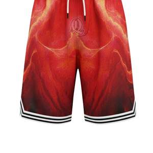 Pantalones cortos de baloncesto Red Flame personalizados, pantalones cortos de entrenamiento deportivo transpirables de poliéster de malla sublimada con cintura elástica - Product Image 6