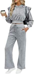 Ensemble de survêtement solide et élégant pour le sport, vêtements de sport décontractés pour femmes, 2 pièces, sweat à capuche à manches longues, pantalon de survêtement à jambes larges, respirant - Product Image 6