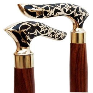 Canne de marche en bois avec poignée en laiton réglable de style moderne, 36 pouces, pour hommes et femmes, utilisation en extérieur, cadeau - Product Image 1