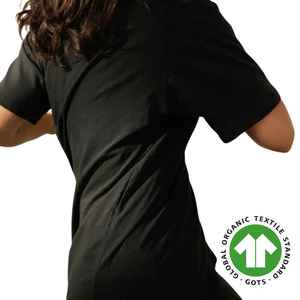 เสื้อยืดแขนแร็กแลนผ้าฝ้ายออร์แกนิกของผู้หญิง-สีดำเสื้อเจอร์ซีย์4.3ออนซ์แขนครอปแบบสบายๆนุ่มและระบายอากาศได้ดี - Product Image 4