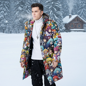 Abrigo Largo Acolchado de Lana Sublimada para Hombre, Ropa de Calle Cálida de Invierno, Estampado, con Ribete de Piel, Relleno de Plumón - Product Image 1