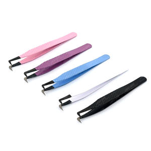 Pince à épiler d'extension de cils durable avec pointe en fibre lisse volume de cils à 90 degrés pince à épiler applicateur de cils à la main ensembles de pincettes - Product Image 1