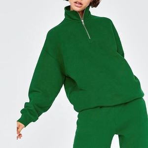 Sweat-shirt à col cheminée en coton 100% avec logo personnalisé en gros OEM, manches longues, fermeture éclair sur le devant, crop top à fermeture éclair 1/4 pour femmes - Product Image 5