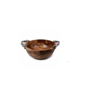Bol en bois véritable 100% vaisselle de table, article de décoration, taille personnalisée, bol en bois de table avec poignée en acier inoxydable - Product Image 3
