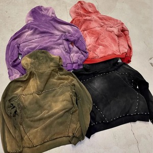 Sweat à capuche pour homme en coton mélangé de qualité supérieure 2025, coupe ample avec strass, fermeture éclair, effet délavé au soleil, poids lourd, épaules tombantes, personnalisable - Product Image 6