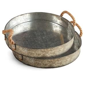 Plateau de service en fer galvanisé à l'aspect naturel avec poignée Plateau de service de style ferme industriel Plateau de décoration rustique pour la maison - Product Image 1