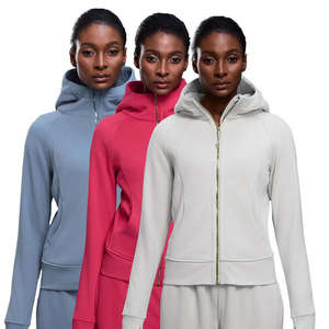 Ensemble de survêtement élégant pour femme, veste zippée et pantalon de jogging, tricot uni, 100% coton, manches longues, vêtements de sport, ensemble deux pièces - Product Image 1