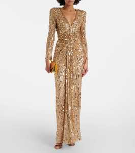 Vestido de Noche Largo con Estampado Floral Antiestático, Silueta en Línea A, con Mangas Largas para Eventos - Product Image 3