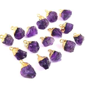 Handmade Natural Raw <b>Amethyst</b> 8-10mm Gemstone <b>Pendant</b> Unique Gold-Plated Sterling Silver Jewelry for Weddings Parties for - Product Image 1