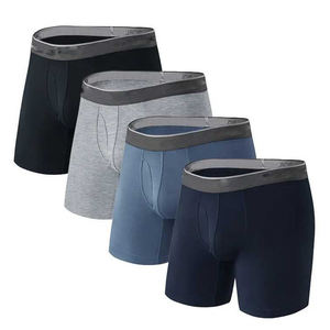 Boxer grande taille en coton avec logo personnalisé pour hommes avec ceinture souple coupe confortable sous-vêtements de base respirants de couleur unie pour hommes - Product Image 2