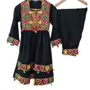 Vestido Tradicional Infantil de Encaje y Chifón con Bordado y Estampado, Estilo Afgano, Transpirable, Largo Maxi, Hecho a Medida - Product Image 1