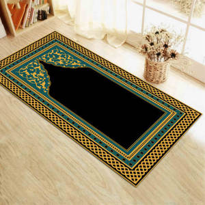 พรมพิมพ์ลายดีไซน์คลาสสิก: พรมละหมาดมุสลิมแบบกันลื่น ดีไซน์หรูหรา พร้อมพรมขนนุ่ม - Product Image 1