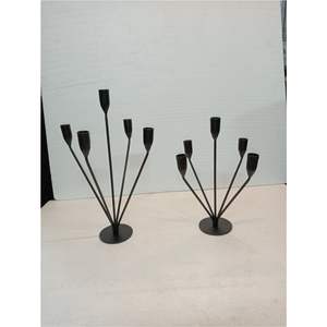 Bougeoir en fer noir vintage de style mid-century moderne, design nordique, grand bougeoir en métal pour salon, cheminée - Product Image 1